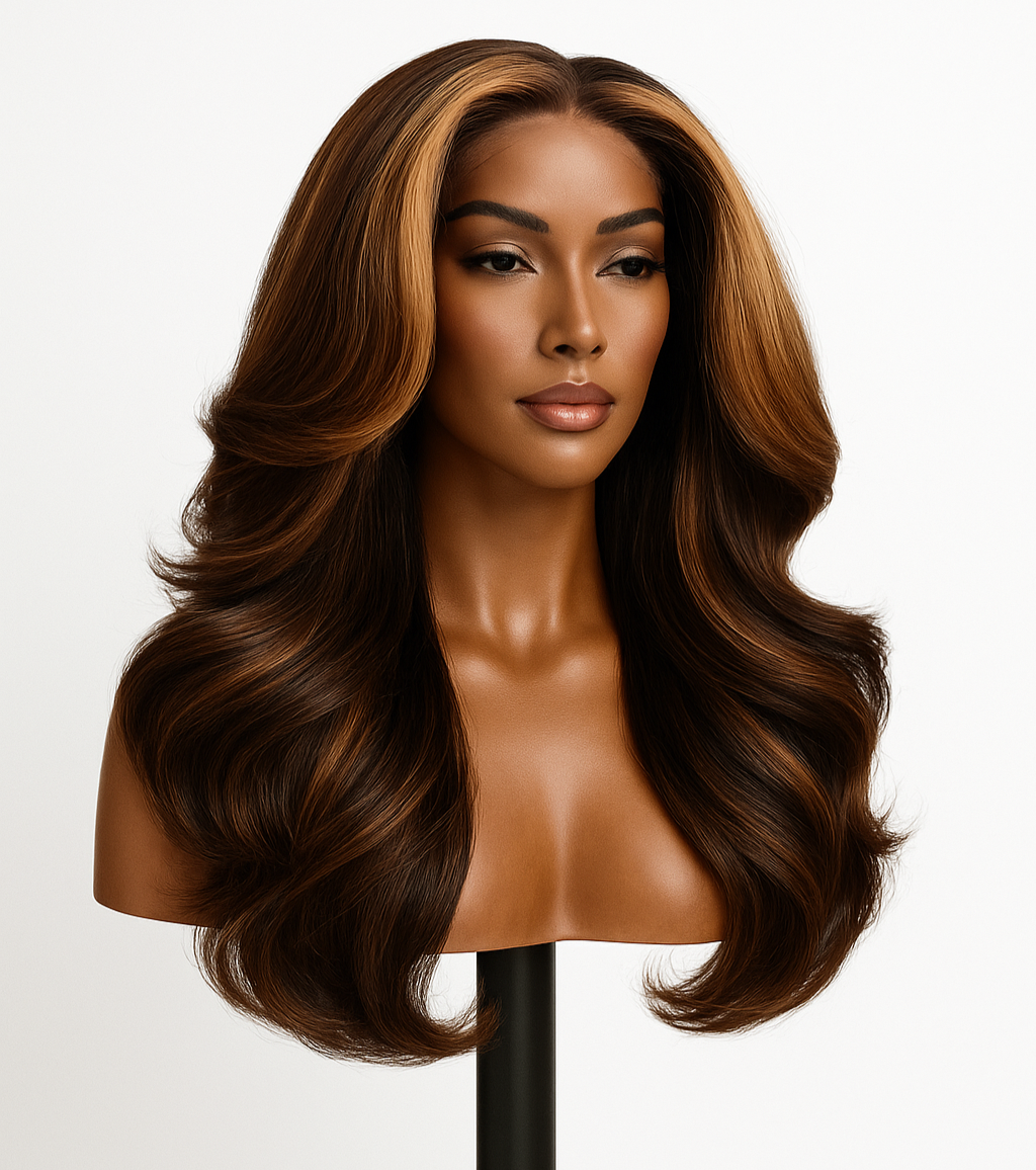 Sasha – Glueless Raw Hair Wig in Honey-Brunette Layers | SBE Hair
